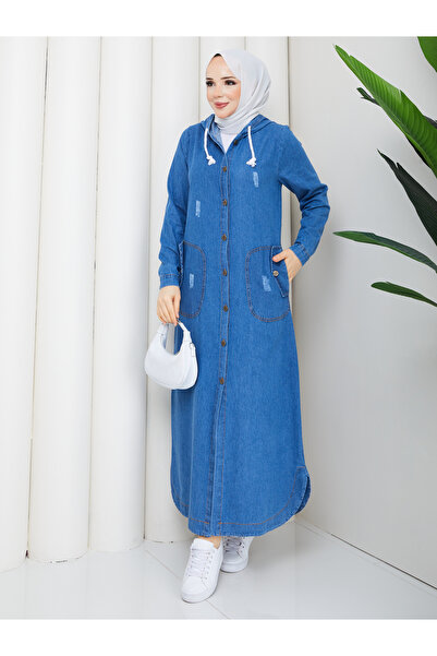 RACE FASHİON Kapüşonu Bağcıklı Denim Trençkot RC3004