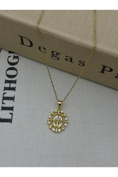 Hedef Bijuteri قلادة نجمة القطب موديل ستيل جولد كولور زيركون ستون