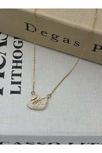 Hedef Bijuteri Çelik Gold Renkli Zirkon Taşlı Kuğu Model Kolye