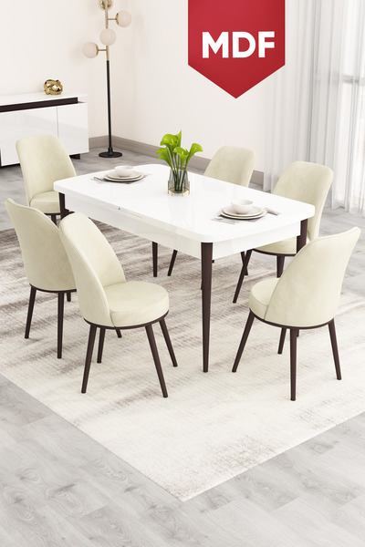 Canisa Nix Serisi Açılabilir 70x114 MDF Beyaz Masa Ceviz Ayak Mutfak Masası T...