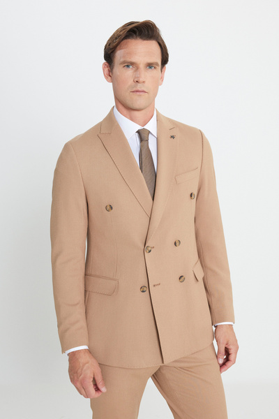 ALTINYILDIZ CLASSICS Men's Camel Color Slim Fit Swallow Collar and Tie-Up Wai...