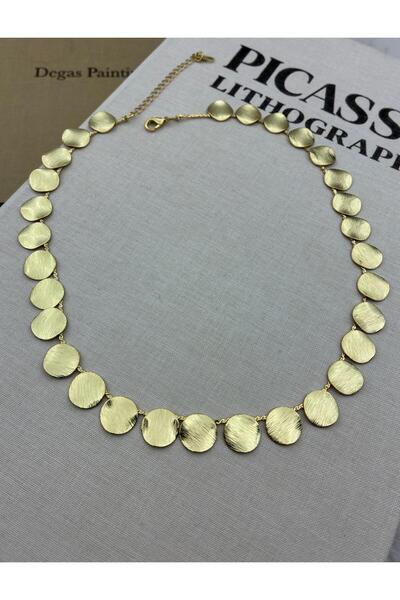 Hedef Bijuteri Gold Renk Yuvarlak Pullu Ezme Dokulu Kolye