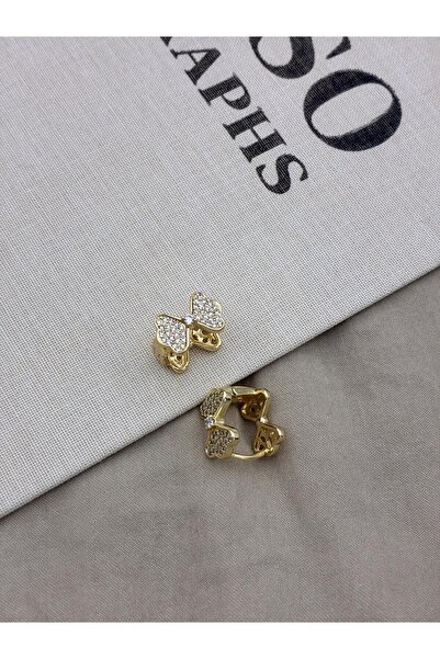 Hedef Bijuteri Zircon Stone Gold Color Butterfly Model Earrings Cm06