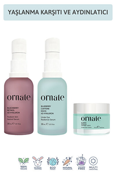 ORNATE Yaşlanma ve Kırışıklık Karşıtı, Aydınlatıcı Retinol ve Kafein içeren G...