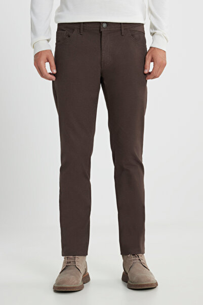 ALTINYILDIZ CLASSICS Pantaloni slim din bumbac, flexibili, cu 5 buzunare, maro