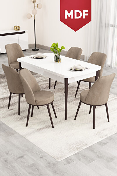 Canisa Nix Serisi Açılabilir 70x114 MDF Beyaz Masa Ceviz Ayak Mutfak Masası T...