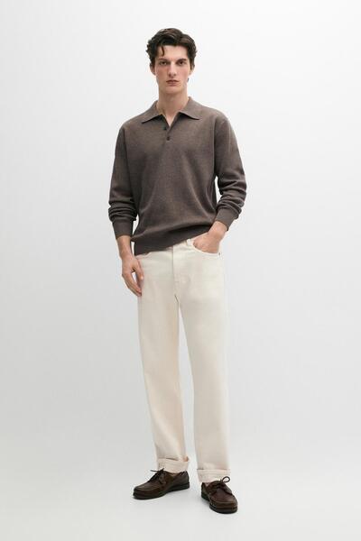 Massimo Dutti Düğme detaylı pamuklu polo yaka triko kazak