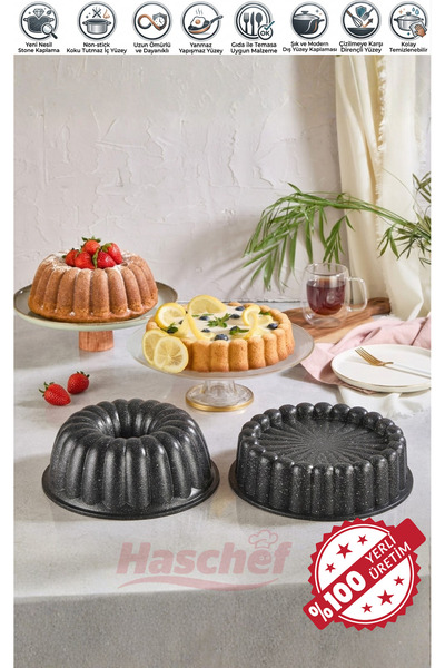 HASCHEF Safir Döküm Yapışmaz Granit Kaplama İkili Kek - Tart Kalıbı
