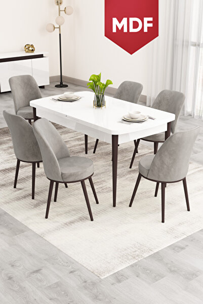 Canisa Nix Serisi Açılabilir 70x114 MDF Beyaz Masa Ceviz Ayak Mutfak Masası T...