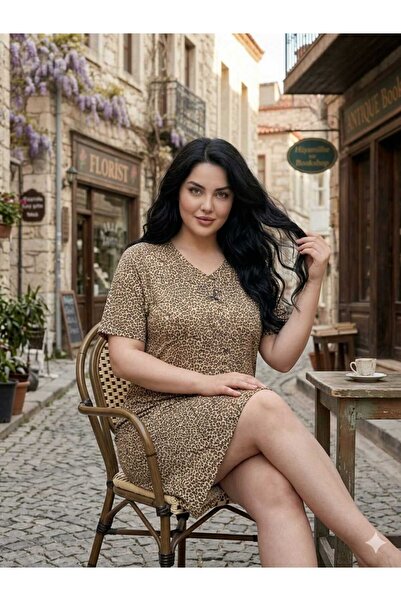 Asel Plus Size Short Sleeve Lycra Combed Cotton Nightdress