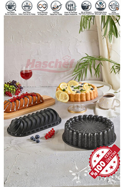 HASCHEF Safir Döküm Yapışmaz Granit Kaplama İkili Tart - Baton Kalıbı