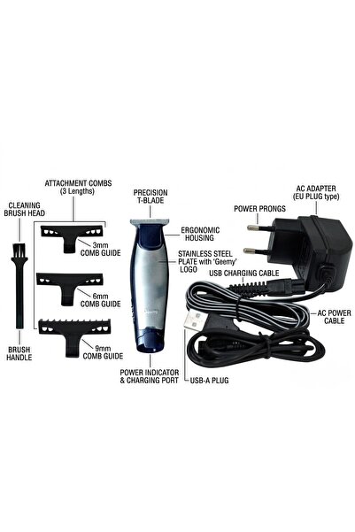 Generic ماكينة حلاقة الشعر الاحترافية من جيمي، لاسلكية، قابلة لإعادة الشحن عبر منفذ USB، ماكينة تشذيب شعر للرجال GM-6025