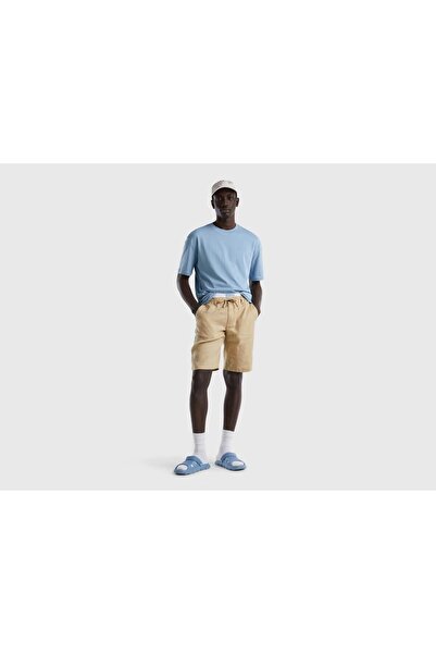 United Colors of Benetton Βερμούδες από λινό Χακί - Ανδρικό παντελόνι με κορδ...