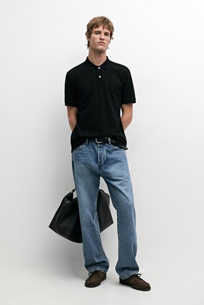 Massimo Dutti Mikro dokulu pamuklu polo yaka t-shirt
