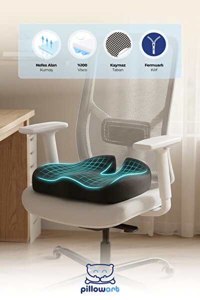 PİLLOWART Premium Memory Foam Çalışma Koltuğu Oturma Minderi – Uzun Oturuşa Özel Ortopedik Destek
