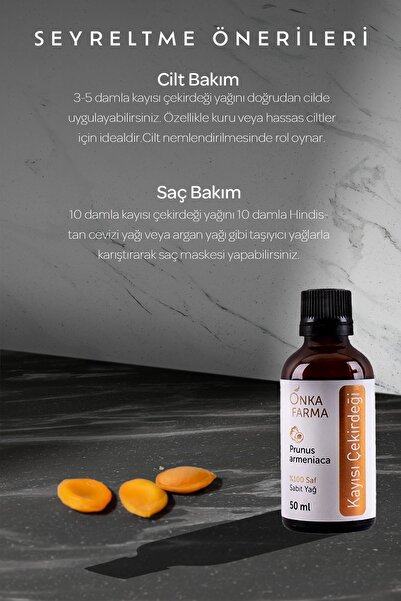 OnkaFarma Onka Farma Kayısı Çekirdeği Yağı - Soğuk Sıkım %100 Saf - 50 ml