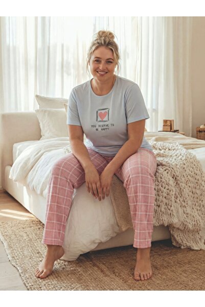 MEBA طقم بيجامة نسائي مقاس كبير من قماش السوبر جيرسيه القطني الممشط، مريح، بأ...