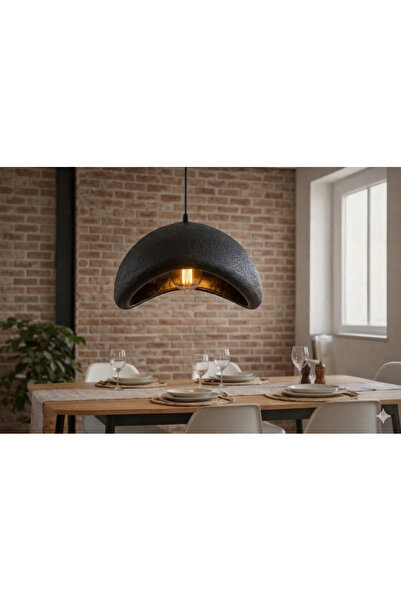 PeriLuna Modern Beton Görünümlü Tekli Sarkıt Avize - Siyah