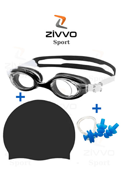 Zivvo Swimming Pool Set: Swimming Goggles + Swimming Cap + Ear and Nose Plugs...