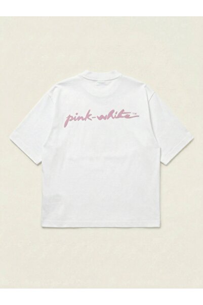 NİCE Pink-White Script Boxy Fit Oversize Unisex 100% Cotton Tshirt – Printed ...