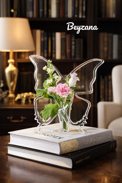 BEYZANA Dekoratif Vazo Şeffaf Mika Kelebek Vazo Plastik Çiçek Vazosu Masa ve ...