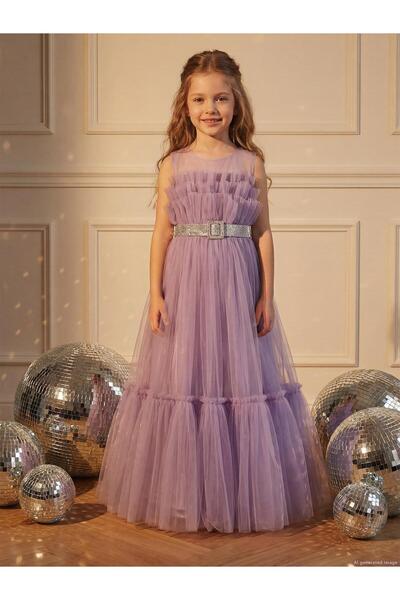 Civil Girls Gümüş Tokalı 6-9 Yaş Abiye - Lila 6-7 Yaş