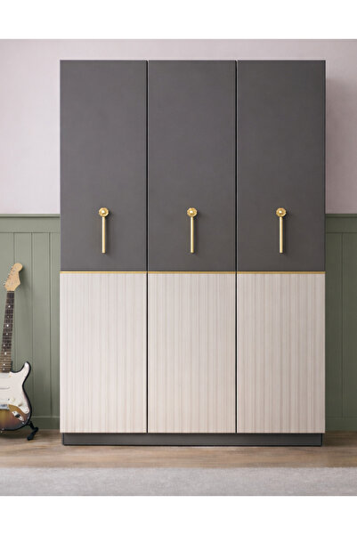 Noiss MİLAS 3 KAPAKLI GARDIROP - ANTRASİT & DOR