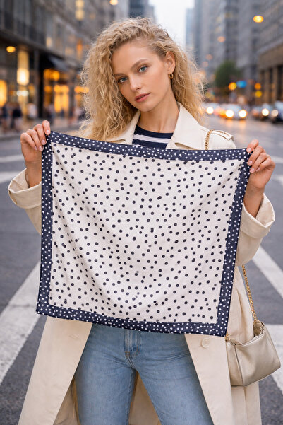 Saria Moda Puantiye Desen Ekru Renkli Fular Bandana