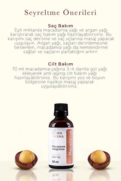 OnkaFarma Onka Farma Makademya Yağı - %100 Saf Macadamia Cadı Fındığı Yağı - 50 ml