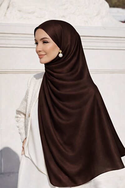 Olcay Satin Textured Janjanlı Evening Dress Shawl Brown 102