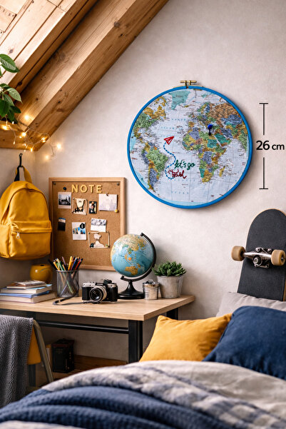 DEAR HOME Dünya Haritası Nakış Kasnak Pano