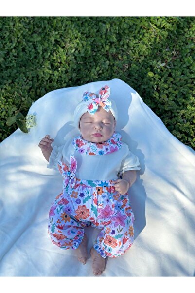 Mama Miel Baby Yazlık Rengarenk Çiçekli Kısa Kollu Patiksiz Tulum ve Kelebekl...