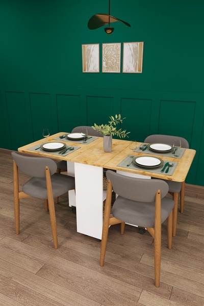 asratrend Lüks Katlanır Mutfak Yemek Masası Takımı %100 MDF Çalışma Masası Sa...