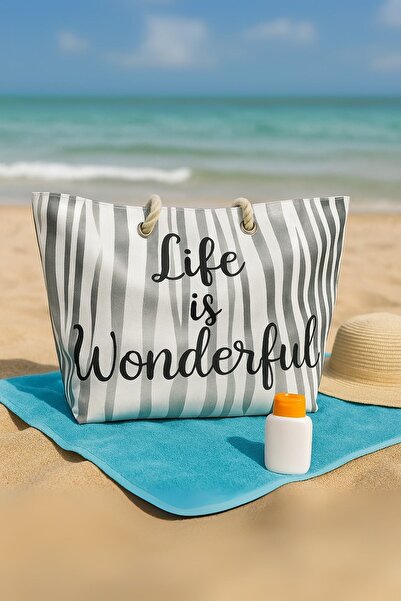 Ecrou Striped Beach Bag