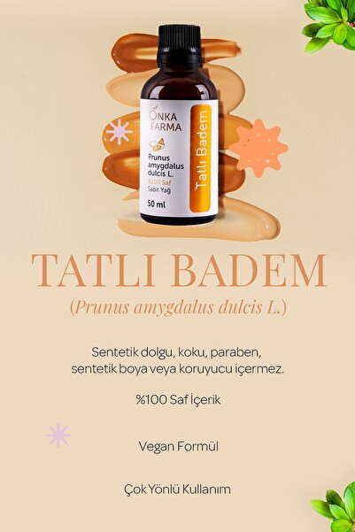 OnkaFarma Onka Farma %100 Saf Tatlı Badem Yağı - Soğuk Sıkım - 50 ml