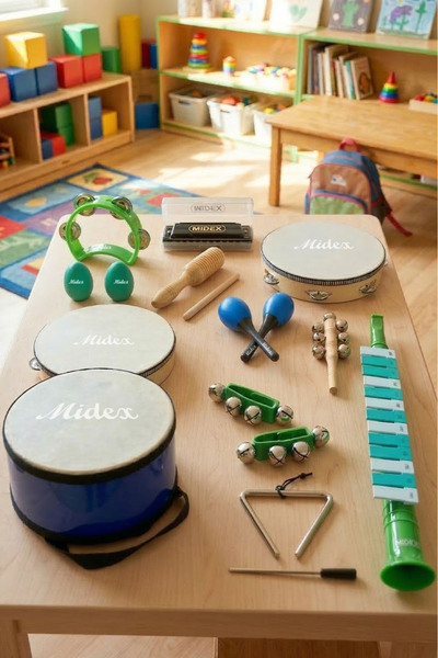 Midex Örf Aletleri Seti Median Paket-3 Maracas Zil Melodika Üçgen Ritim Mızık...