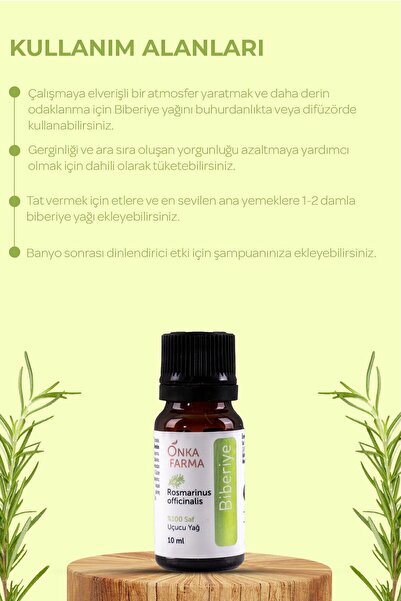 OnkaFarma Onka Farma Biberiye Yağı - %100 Saf Biberiye Uçucu Yağı - 10 ml