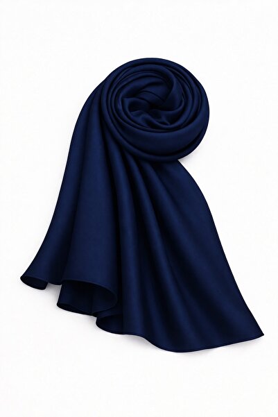 Olcay Satin Textured Janjanlı Evening Dress Shawl Dark Blue 102