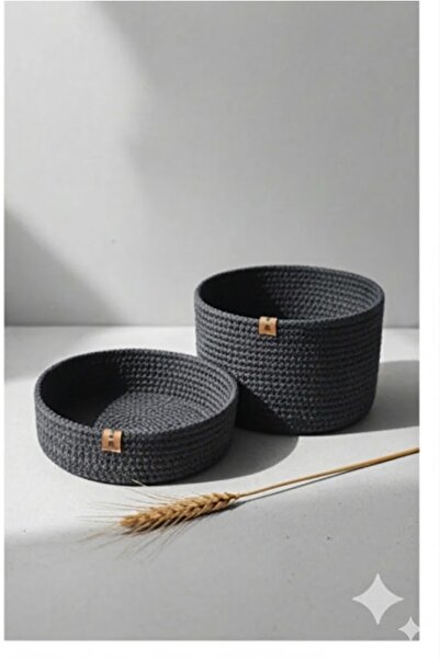 Life For You DEKORATİF 2 ADET YUVARLAK EXTRA SEPET ANTRASİT 25*15CM ÇOK AMAÇL...
