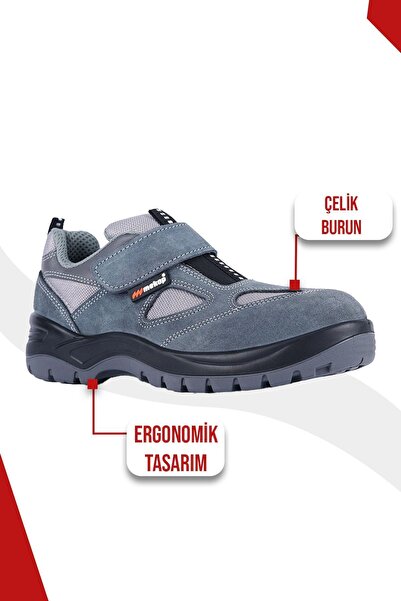 Mekap 157 Jüpiter S1 Süet Deri Çelik Burunlu Gri Kaymaz Tabanlı İş Güvenlik Ayakkabısı
