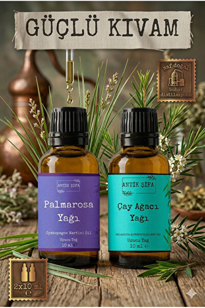 Antik Şifa Palmarosa Yağı ve Çay Ağacı Uçucu Yağı (10ml+10 ml) - %100 Saf Çay...