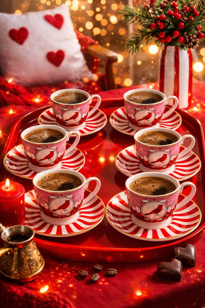 Kezze 6 Kişilik Birds Lüks Porselen Türk Kahvesi Fincan Takımı - Altın Yaldız...