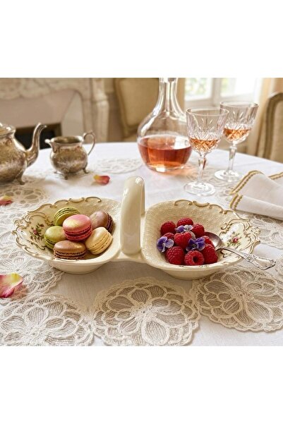 Twinkle Diana 2 Bölmeli Çerezlik Sosluk Vintage Çiçek Desenli Gold Detaylı