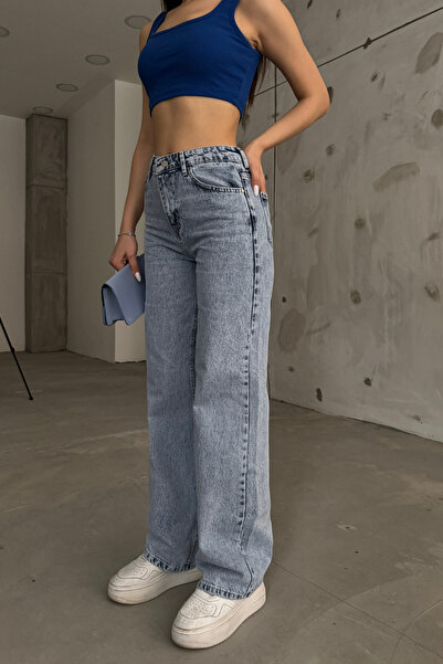 BİKELİFE Hellblaue Snow-Wash-Jeans für Damen mit hoher Taille, dehnbarem Lycr...