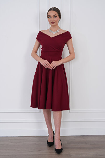 MAG FASHİON Φόρεμα Plus Size Kayık διπλό πέτο με λαιμόκοψη και ανοιχτούς ώμου...