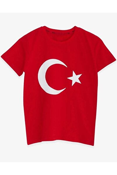 Genel Markalar Unisex Çocuk Kırmızı Ay Yıldız Türk Bayraklı Kısa Kollu T-shir...