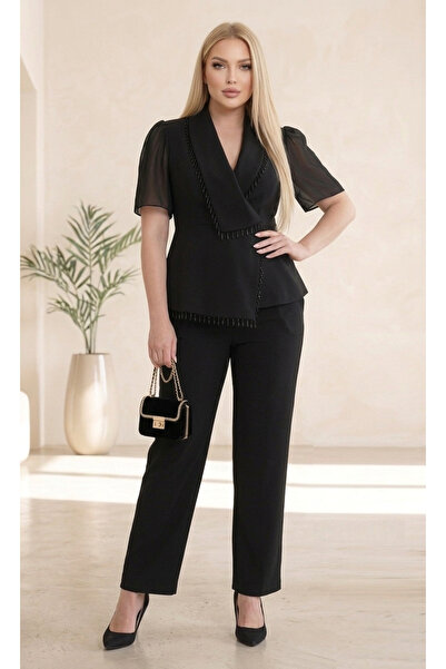 Butik Nilyam Γυναικείο Σετ Βραδινό Φόρεμα με Κοντό Μανίκι από Σιφόν, Διπλό Στ...