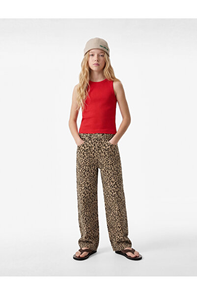 Koton Παντελόνι με φαρδιά μπατζάκια Βαμβάκι lu Με τσέπες Λεοπάρ μοτίβο li