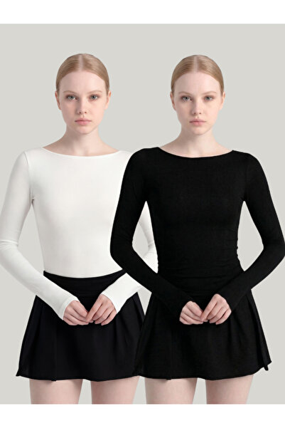 sea milano Γυναικείο Μαύρο-Λευκό Σετ 2 τεμαχίων με λαιμόκοψη καγιάκ, μακρυμάν...