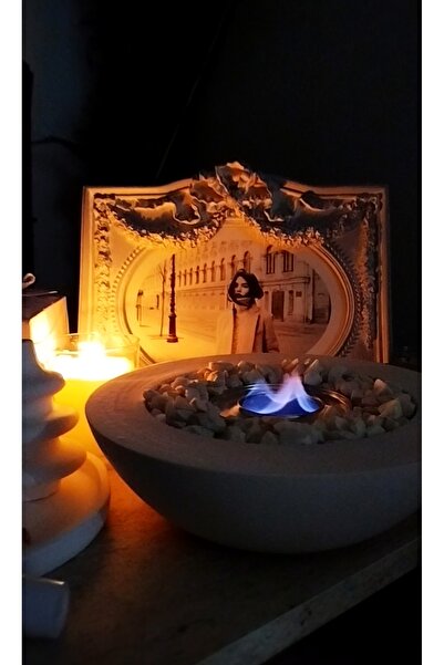 Bi'Fırça Sanatevi Beyaz Masaüstü Şömine El Yapımı Ateş Çukuru